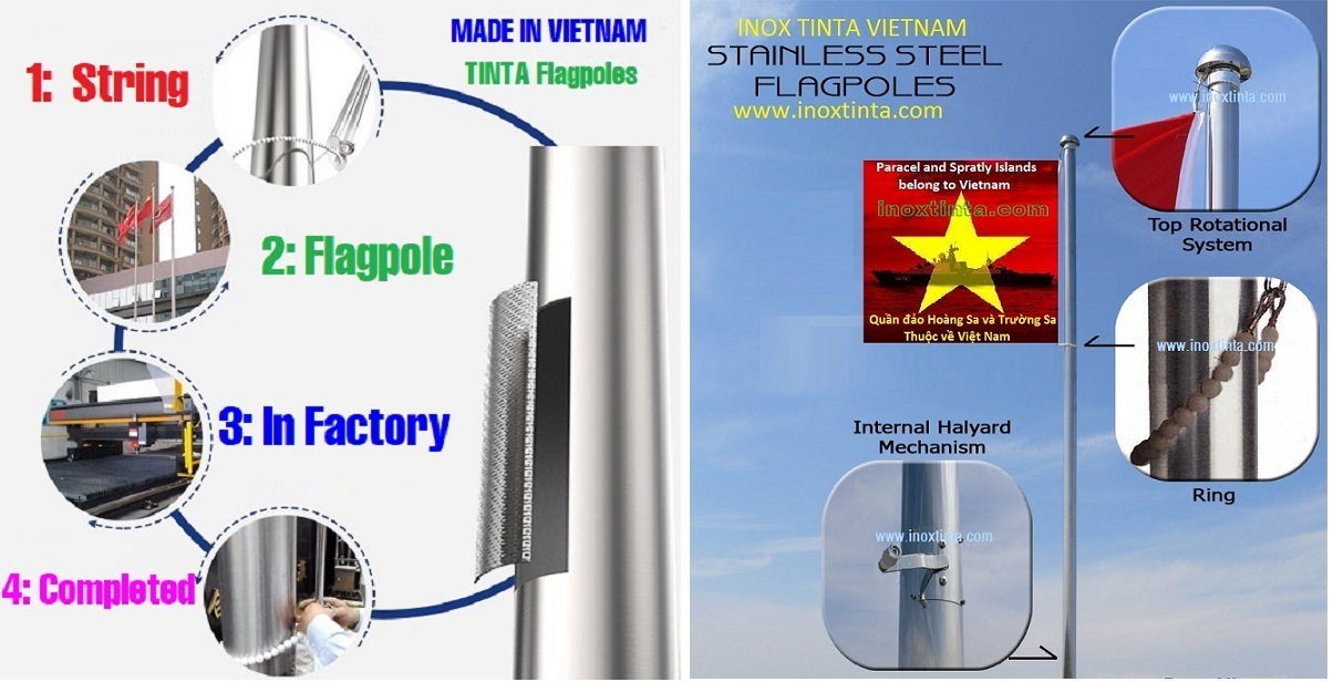 Cột Cờ Inox Quay 360 độ. Cot co inox xoay.. Cột Cờ Inox Cao Cấp.
